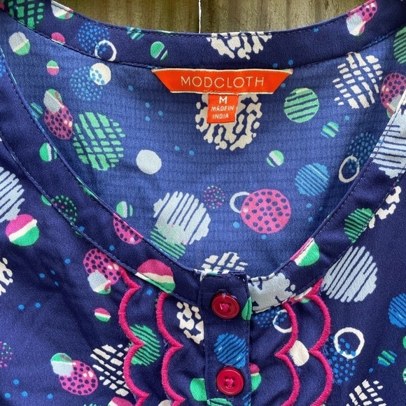 Modcloth Scalloped Geometric Circle Print Babydoll Tank Top - Picture 2 of 8